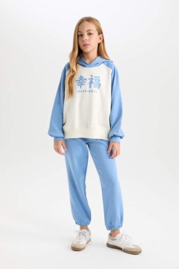 Girls' Two-Piece Set with Printed Hooded Sweatshirt and Elastic Waist Jogger Pants