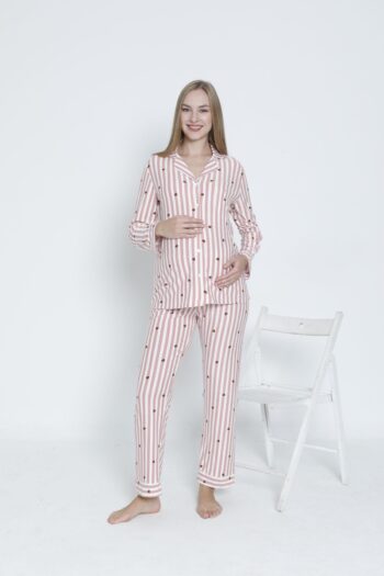 Miss World Lissa Button-Up Collared Suede Velvet Adjustable Waist Maternity and Nursing Pajama Set
