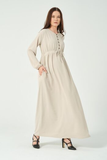 BUSA Maternity Belted Long Sleeve Maxi V-Neck Dress Cream