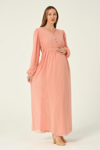 BUSA Maternity Drawstring Chiffon Maxi Dress in Salmon
