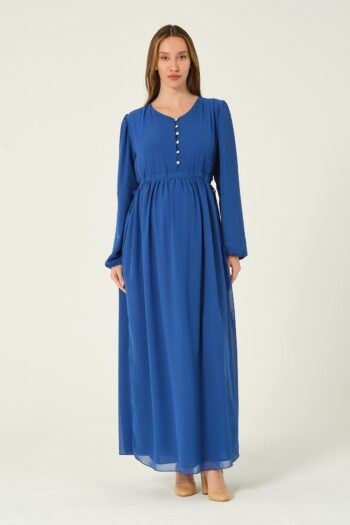 BUSA Maternity Waist Tie Chiffon Maxi Dress in Royal Blue