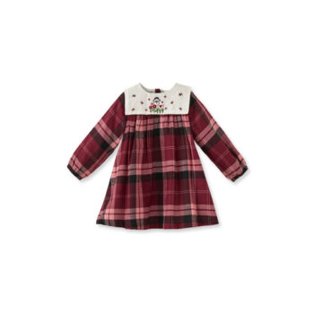 Burgundy Cotton Dress with Ekose Pattern