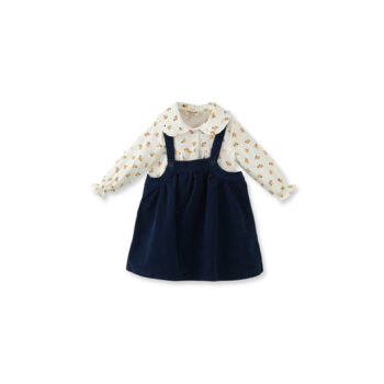 Navy Velvet Dress and Patterned Shirt Set