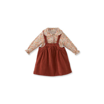 Burgundy Velvet Dress and Patterned Shirt Set