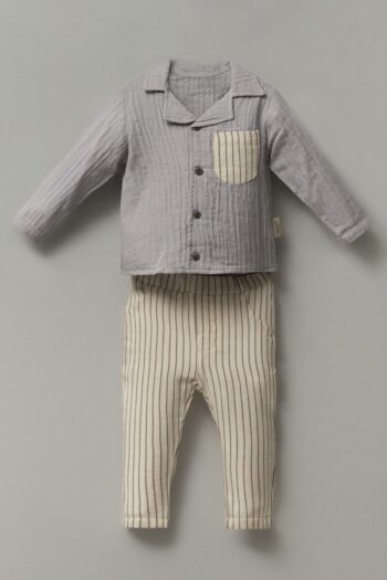 Necix's Muslin Top & Striped Pants Baby Set