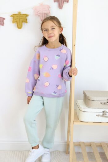 HARİKA KİDS Girls' Fruit Patterned Fleece-Lined 3-Piece Tracksuit