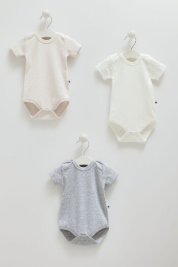 100% Cotton Caramel 3-Piece Short Sleeve Bodysuit Set for Baby Boys