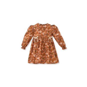Orange Cotton Dress with Ribbon and Floral Pattern