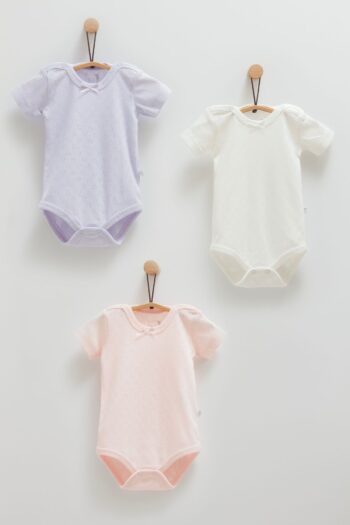 100% Cotton Caramel 3-Pack Short Sleeve Bodysuit Set for Baby Girls