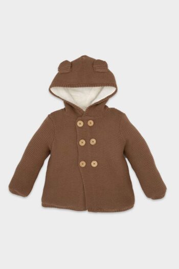 Thick Double-Breasted Hooded Knit Cardigan with Fleece Lining for Baby Boys