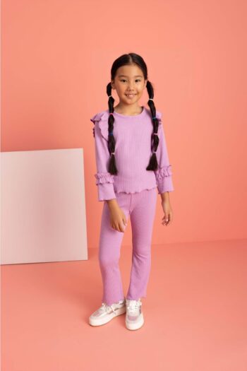 LUESS Girls' Ruffle Shoulder and Sleeve Stretch Set (3-4 Years, 8-9 Years)