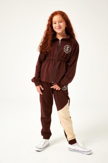 Perendi Beverly Hills Embroidered Detail Brown Girls' Set