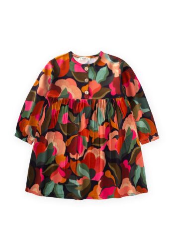 Printed Viscose Dress for Girls Ages 2-10, Navy Blue