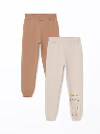 LCW Baby White Waistband Thick Girls' Baby Sweatpants - Set of 2