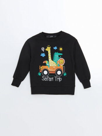 LCW Kids Black Crew Neck Thick Boys' Sweatshirt