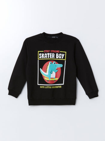 LC WAIKIKI  Black Printed Crew Neck Sweatshirt for Baby Boys