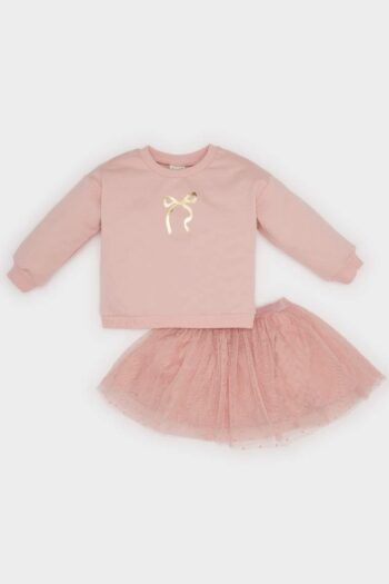 Girl's 2-Piece Set with Bicycle Neck Bright Printed Sweatshirt and Tulle Skirt