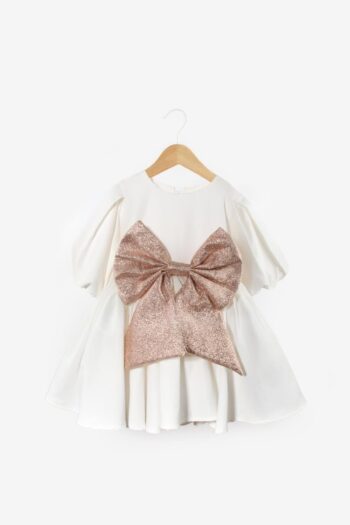 White Girl's Dress with Giant Bow Detail - Celine