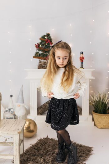 Black Sequin Skirt Blouse Set for Girls