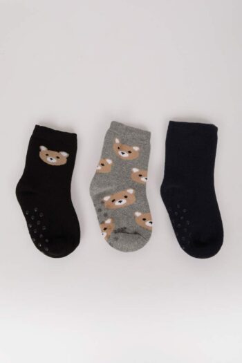 Non-Slip Sole Cotton Long Socks Set for Baby Boys (3 Pairs)