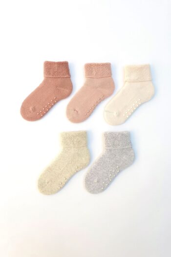 MEM SOCKS Set of 5 Non-Slip Towel Socks for Kids/Babies