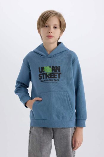 Boys' Hooded Printed Pocket Soft Fleece Sweatshirt