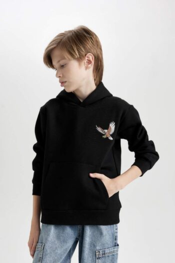 Boys' Printed Thick Black Hoodie