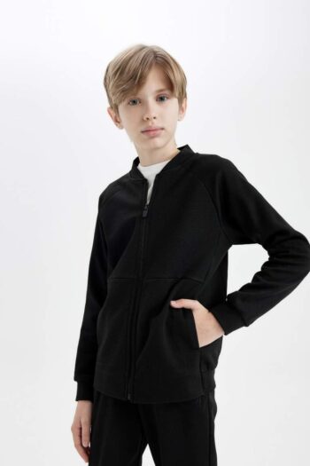 Boys' College Collar Zip-Up Double Pocket Lightweight Seasonal Thin Bomber Cardigan