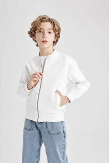 Boys' College Collar Zip-Up Lightweight Bomber Jacket with Double Pockets for All Seasons