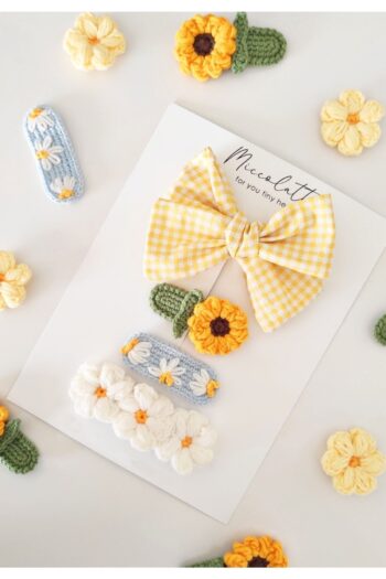 Miccolatte 4-Piece Hand-Knitted Embroidered Bow Hair Clip Set