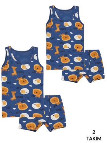 Sun Navy Blue Boys Cute Giraffe Pattern Cotton Tank Top and Boxer Set 2 Pieces