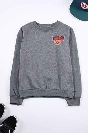TRENDYOLKIDS Dark Gray Printed Knit Sweatshirt TKDAW25SW00085