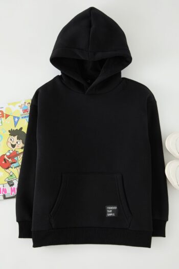 TRENDYOLKIDS Black Boys' Plain Knit Mini Me Sweatshirt TKDAW25SW00114