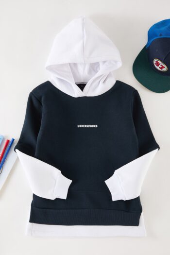 TRENDYOLKIDS Navy Blue Boy's Color Block Knitted Mini Me Sweatshirt TKDAW25SW00067