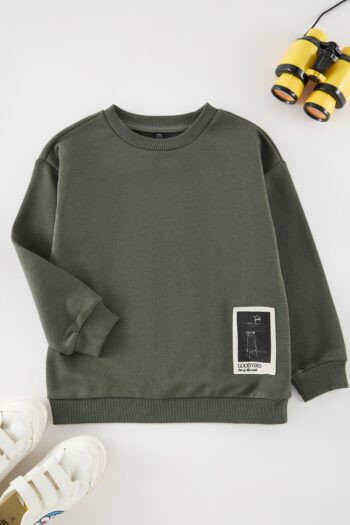 TRENDYOLKIDS Khaki Boys' Bicycle Collar Knitted Sweatshirt TKDAW25SW00070