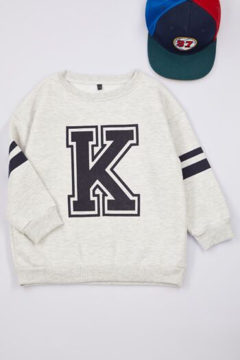 TRENDYOLKIDS Gray Melange Boys' Slogan Printed School Cotton Knit Sweatshirt TKDAW25SW00014