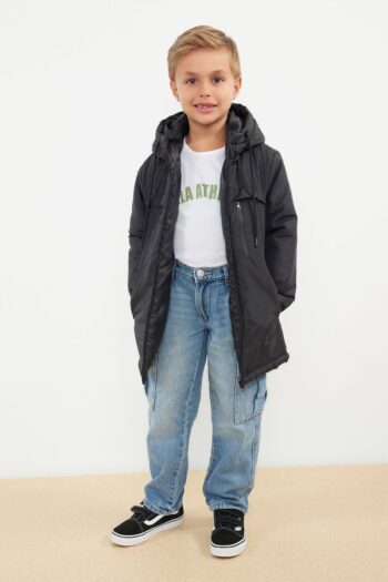 TRENDYOLKIDS Black Boys' Hooded Pocket Regular Jacket TKDAW25MO00006
