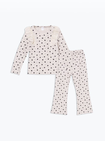 LCW Kids Bej Floral Print Girl's Blouse and Leggings Set 2-Piece