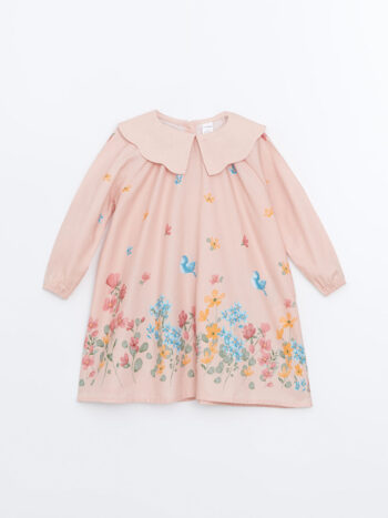 LCW Kids Pink Peter Pan Collar Floral Dress for Girls