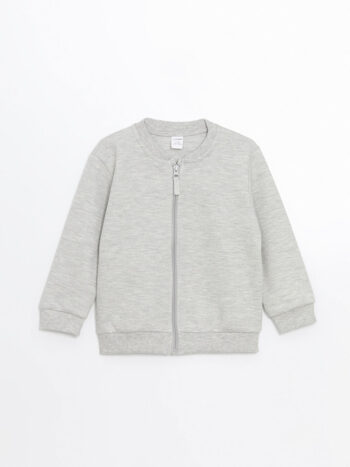 LCW Kids Gray Crew Neck Basic Boys' Cardigan