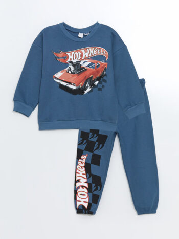 LCW Kids Mavi Hot Wheels Printed Boys Sweatshirt and Sweatpants Set '2-piece'