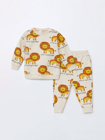 LCW Baby Printed Crew Neck Sweatshirt and Jogger Pants Set for Boys
