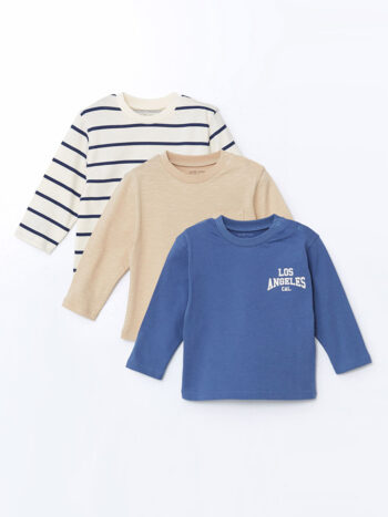 LCW Baby  Blue Printed Crew Neck Sweatshirt for Baby Boys - Set of 3