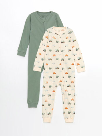 LCW Baby Green Bicycle Neck Printed Baby Boy Bodysuit Set of 2