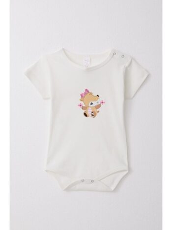 Breeze Baby Girl Snapsuit Cute Fawn Printed Floral Ecru (9 Months - 3 Years)