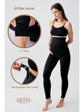 Increase Black Extra Thick Stretchy Adjustable Waist Thermal Winter Maternity Leggings T20