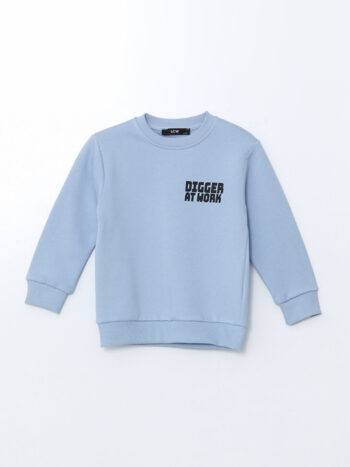 LCW Kids Mavi Printed Crew Neck Sweatshirt for Boys
