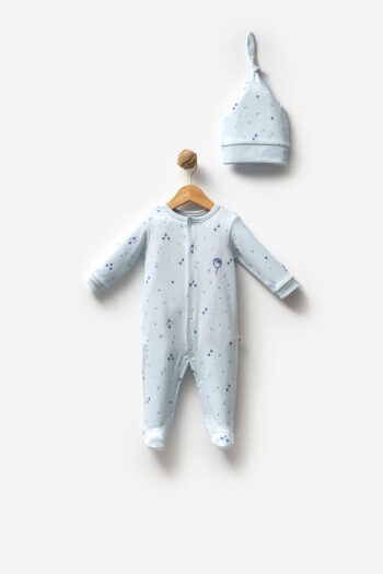 Bubbles 100% Organic Cotton Balloon Print Unisex Baby Romper with Booties