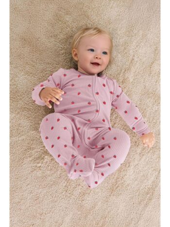 Pink Baby Girl Seasonal Strawberry Print Cotton Romper (0-3 Months 6-9 Months)