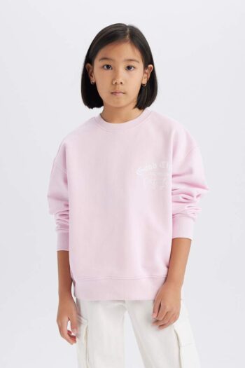 Girls' Relax Fit Printed Crew Neck Sweatshirt